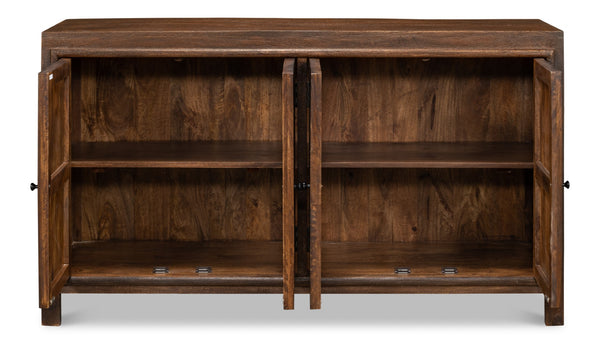 Sarreid Battle Chainmail 4 Door Sideboard - Elegant Mango Wood With Rich Brown Finish For Stylish Storage Brown  53648