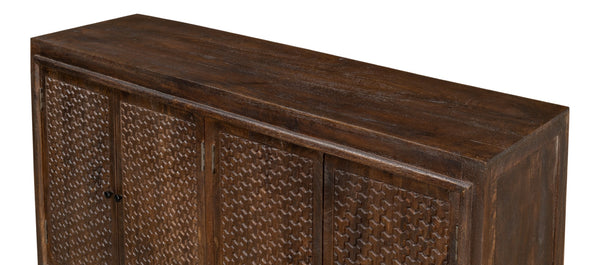 Sarreid Battle Chainmail 4 Door Sideboard - Elegant Mango Wood With Rich Brown Finish For Stylish Storage Brown  53648