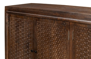 Sarreid Battle Chainmail 4 Door Sideboard - Elegant Mango Wood With Rich Brown Finish For Stylish Storage Brown  53648