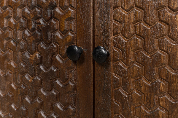 Sarreid Battle Chainmail 4 Door Sideboard - Elegant Mango Wood With Rich Brown Finish For Stylish Storage Brown  53648