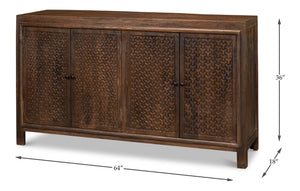 Sarreid Battle Chainmail 4 Door Sideboard - Elegant Mango Wood With Rich Brown Finish For Stylish Storage Brown  53648