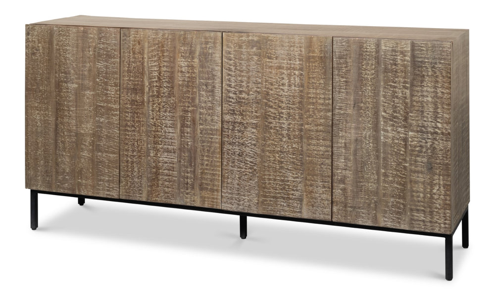 Sarreid Suzette Sideboard - Elegant Mango Wood In Distressed Oak Grey With 2 Removable Shelves For Versatility Black  53649