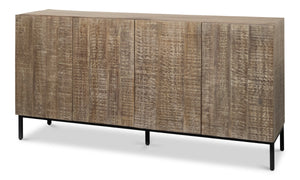 Sarreid Suzette Sideboard - Elegant Mango Wood In Distressed Oak Grey With 2 Removable Shelves For Versatility Black  53649