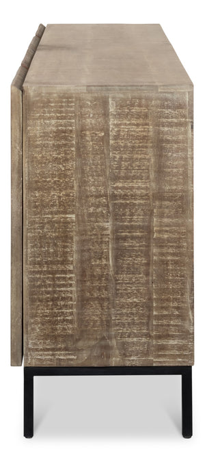 Sarreid Suzette Sideboard - Elegant Mango Wood In Distressed Oak Grey With 2 Removable Shelves For Versatility Black  53649