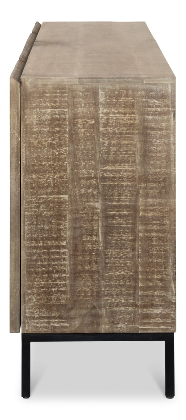 Sarreid Suzette Sideboard - Elegant Mango Wood In Distressed Oak Grey With 2 Removable Shelves For Versatility Black  53649