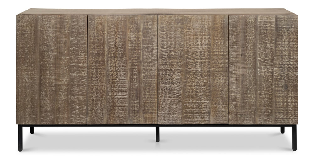 Sarreid Suzette Sideboard - Elegant Mango Wood In Distressed Oak Grey With 2 Removable Shelves For Versatility Black  53649