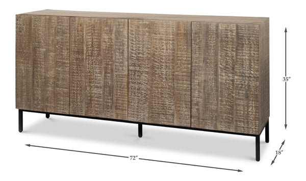Sarreid Suzette Sideboard - Elegant Mango Wood In Distressed Oak Grey With 2 Removable Shelves For Versatility Black  53649