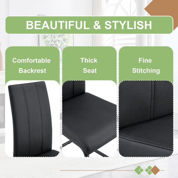 English Elm 4-pack Pu High-back Dining Chairs with Powder-coated Metal Legs for Modern Kitchens Black W3875P372885