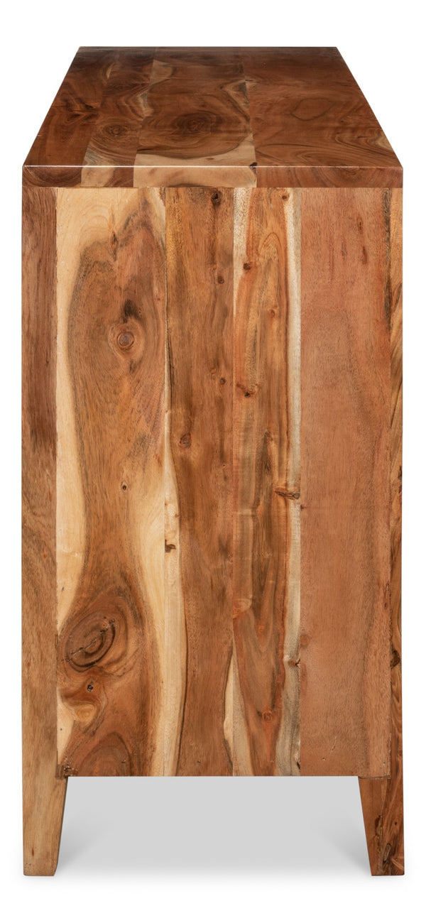 Sarreid Facet Three Door Sideboard - Stylish Acacia Wood Storage With Light Brown Finish For Modern Decor Brown  53654