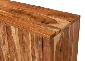 Sarreid Facet Three Door Sideboard - Stylish Acacia Wood Storage With Light Brown Finish For Modern Decor Brown  53654