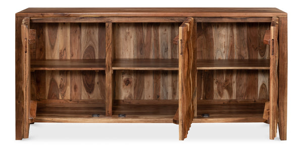 Sarreid Facet Three Door Sideboard - Stylish Acacia Wood Storage With Light Brown Finish For Modern Decor Brown  53654