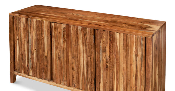 Sarreid Facet Three Door Sideboard - Stylish Acacia Wood Storage With Light Brown Finish For Modern Decor Brown  53654