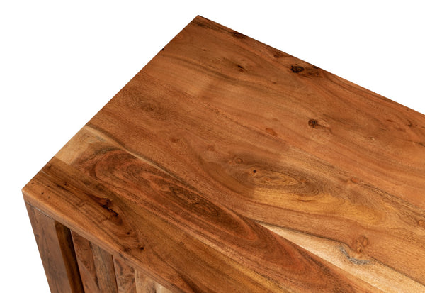 Sarreid Facet Three Door Sideboard - Stylish Acacia Wood Storage With Light Brown Finish For Modern Decor Brown  53654