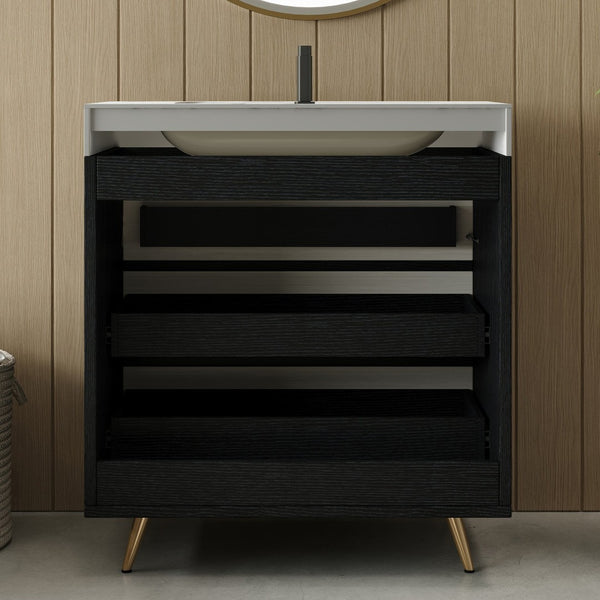 English Elm Modern Freestanding Bathroom Vanity with Sintered Stone Top and Gold Steel Legs W3136S00049