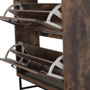 English Elm Shoe Rustic Brown Flip Drawer Cabinet with Metal Legs — Slim 24–32 Pair Organizer, Anti-Tip Entryway W1347P183668