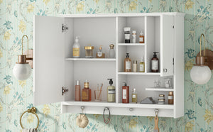 English Elm 36 Inch Wall Mounted Medicine Cabinet with HD Mirror, Adjustable Shelves, Towel Hooks, Modern Style White N710P254924K