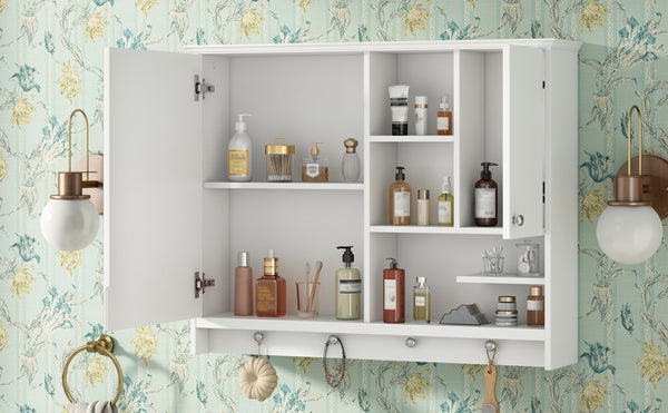 English Elm 36 Inch Wall Mounted Medicine Cabinet with HD Mirror, Adjustable Shelves, Towel Hooks, Modern Style White N710P254924K