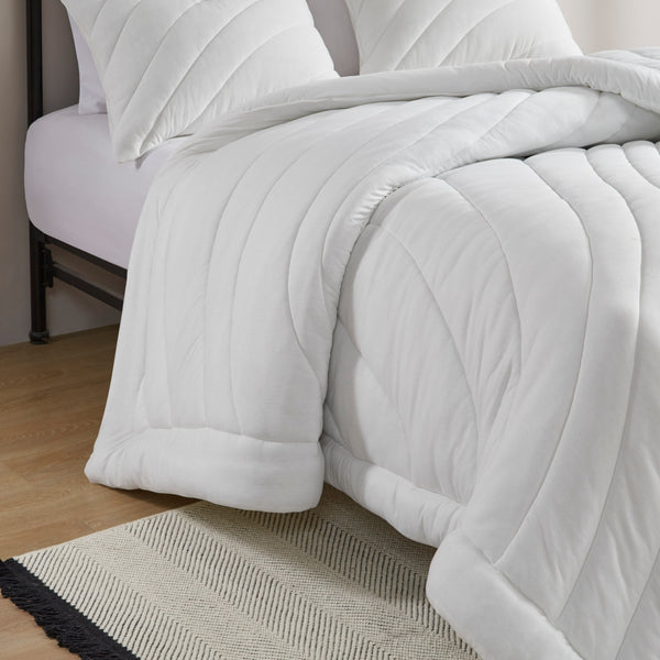 English Elm 3 Pcs King/Cal King Puffy Comforter Set - Soft White Poly Jersey Bedding With Antimicrobial Care B035P319899