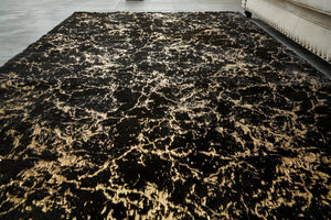 English Elm Luxury Black Abstract Gold-Gilded Chinchilla Faux Fur Area Rug - Soft, Machine Washable Elegance! B030P233678
