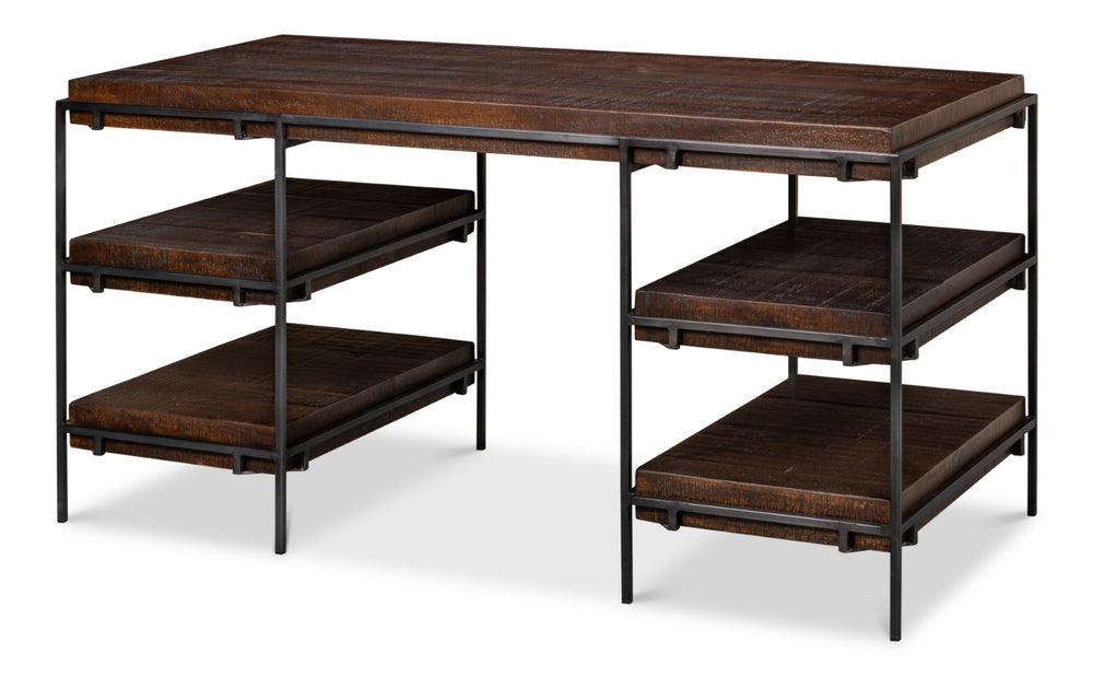 Sarreid Ernest Desk - Stylish Ascot Finish In Mango Wood & Iron For A Modern Home Office Upgrade Brown  53665