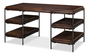 Sarreid Ernest Desk - Stylish Ascot Finish In Mango Wood & Iron For A Modern Home Office Upgrade Brown  53665