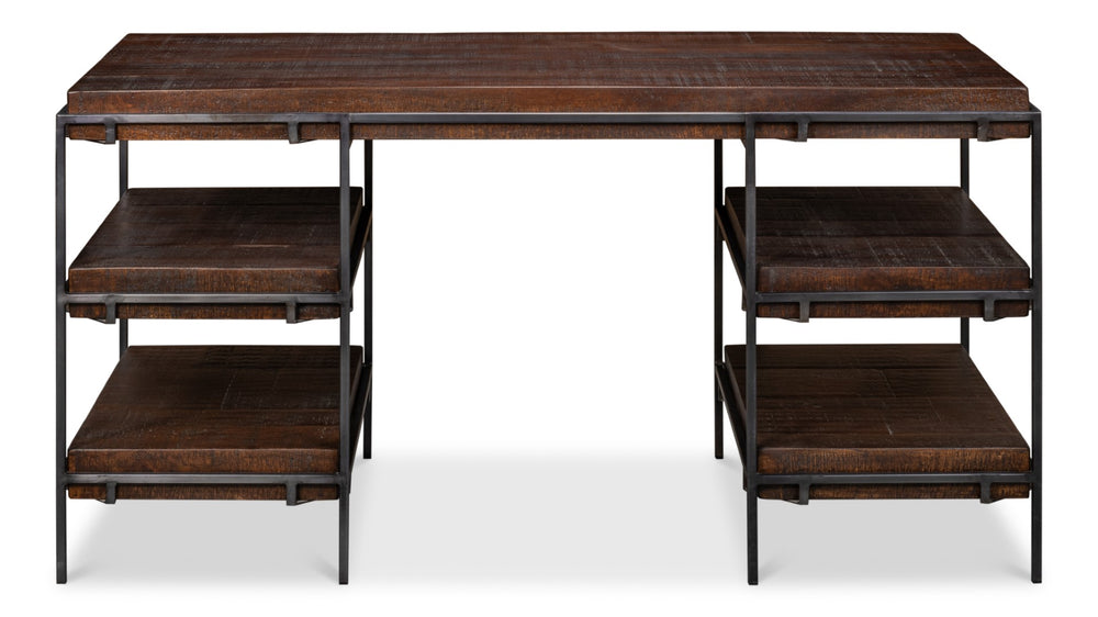 Sarreid Ernest Desk - Stylish Ascot Finish In Mango Wood & Iron For A Modern Home Office Upgrade Brown  53665