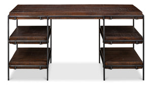 Sarreid Ernest Desk - Stylish Ascot Finish In Mango Wood & Iron For A Modern Home Office Upgrade Brown  53665