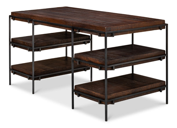 Sarreid Ernest Desk - Stylish Ascot Finish In Mango Wood & Iron For A Modern Home Office Upgrade Brown  53665