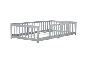 English Elm Twin Low Profile Rubberwood Floor Bed with Full Safety Fence for Toddler Rooms Grey W504P429333