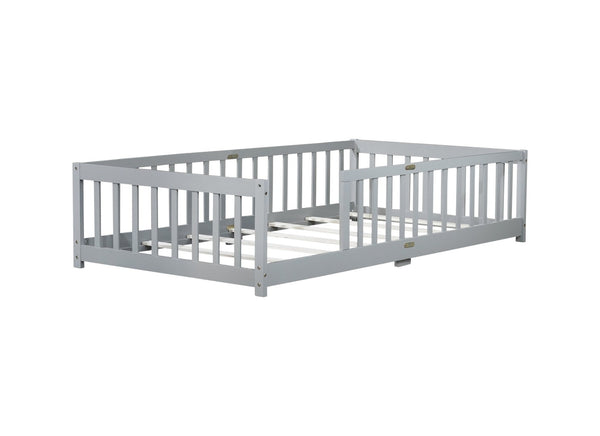 English Elm Twin Low Profile Rubberwood Floor Bed with Full Safety Fence for Toddler Rooms Grey W504P429333