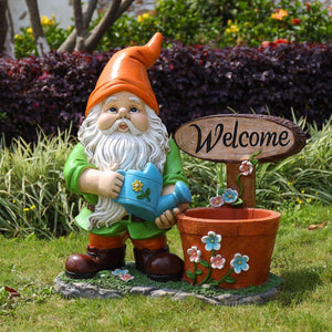 English Elm Outdoor Gnome Statue with Integrated Planter Bowl Whimsical Garden Focal Point W5398P455469