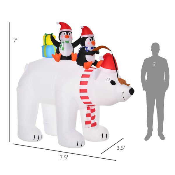 English Elm Homcom 7 Ft Inflatable Polar Bear & Penguins - Led Lighted Holiday Yard Decoration For Festive Cheer W2225P229401