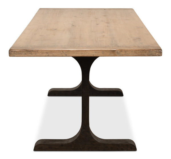 Sarreid Decan Dining Table - Reclaimed Pine Natural Top With Sturdy Iron Base For A Stylish Dining Experience Natural  53675