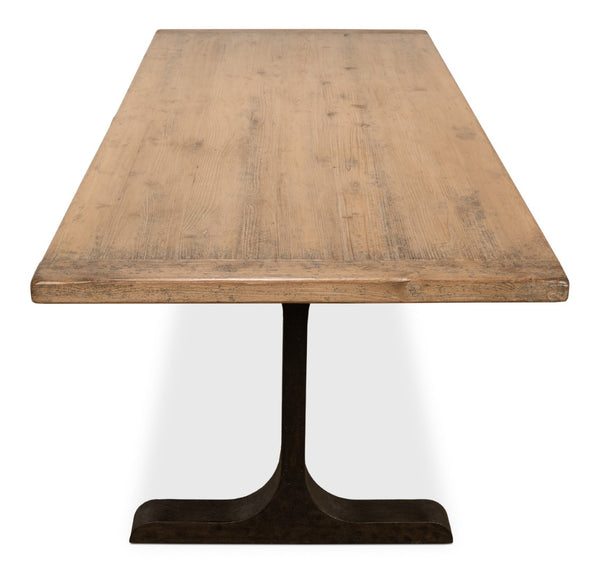 Sarreid Decan Dining Table - Reclaimed Pine Natural Top With Sturdy Iron Base For A Stylish Dining Experience Natural  53675