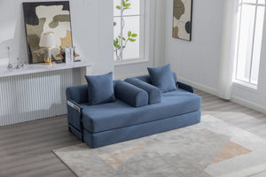 English Elm UNITED modular foldable sofa with metal frame, corduroy upholstery, side pocket & quick assembly convenience Navy W1568P375644