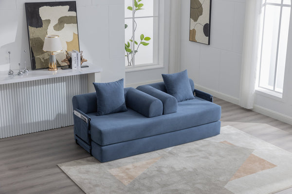 English Elm UNITED modular foldable sofa with metal frame, corduroy upholstery, side pocket & quick assembly convenience Navy W1568P375644