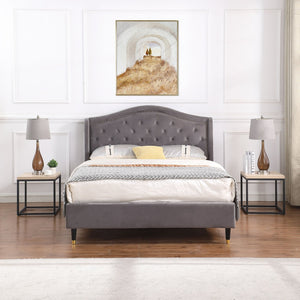 English Elm End Tables Set of 2 Two-tier Oak and Steel Cube Nightstands for Bedroom or Living Room W3151P345713