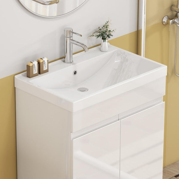 English Elm 24 Inch Thickened Ceramic Vanity Top Glossy White Basin for Small Bathroom Powder Room W3151P374492
