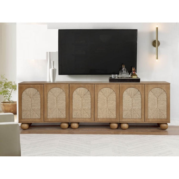English Elm Boho Seagrass Woven Accent Cabinet with Arched Doors and Ball Feet for Entryway B011P474822
