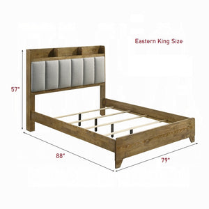 English Elm Transitional King Bed Upholstered Headboard Wood Frame with Built in Usb Charging B2741S00758