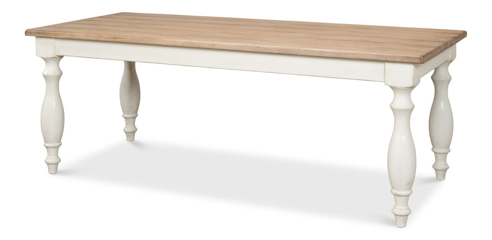 Sarreid Brie Dining Table - Elegant Antique White With Natural Reclaimed Pine Top For Timeless Charm White  53683-3