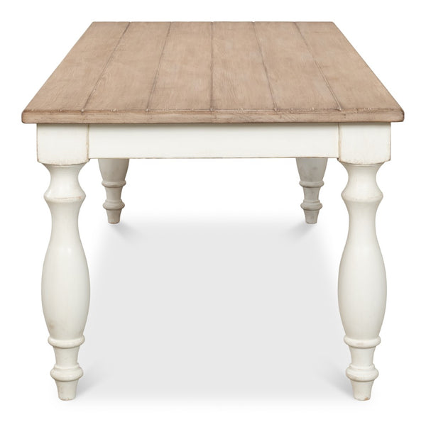 Sarreid Brie Dining Table - Elegant Antique White With Natural Reclaimed Pine Top For Timeless Charm White  53683-3