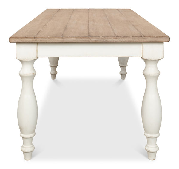 Sarreid Brie Dining Table - Elegant Antique White With Natural Reclaimed Pine Top For Timeless Charm White  53683-3