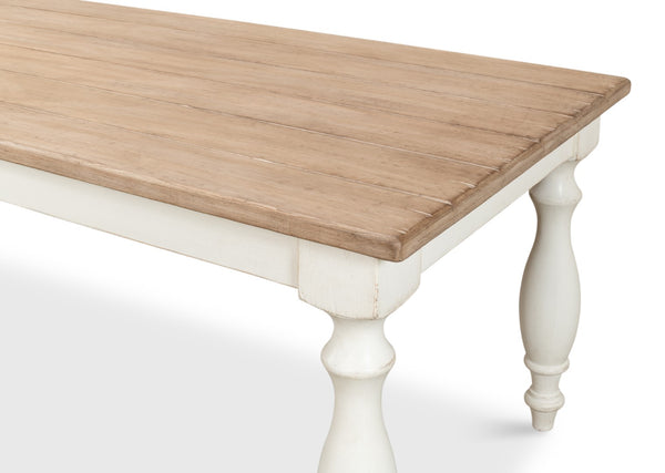 Sarreid Brie Dining Table - Elegant Antique White With Natural Reclaimed Pine Top For Timeless Charm White  53683-3