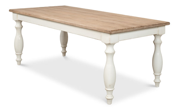 Sarreid Brie Dining Table - Elegant Antique White With Natural Reclaimed Pine Top For Timeless Charm White  53683-3