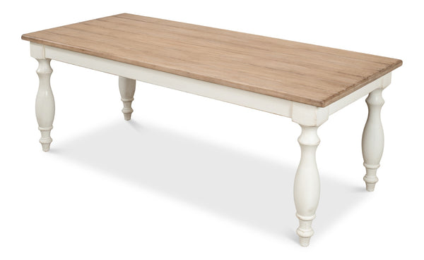 Sarreid Brie Dining Table - Elegant Antique White With Natural Reclaimed Pine Top For Timeless Charm White  53683-3
