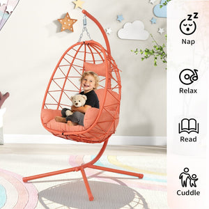 English Elm Hanging Egg Chair Woven Pe Wicker Swing with Stand Washable Cushion Patio Garden T5880P497579