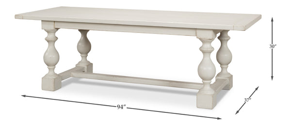 Sarreid Owen Dining Table - Elegant Antique White Finish With Reclaimed Pine For Timeless Dining Style White  53686-3