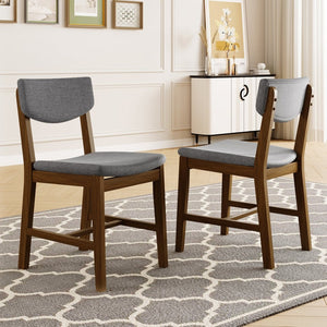 English Elm 4-piece Farmhouse Solid Wood Dining Chairs Upholstered Gray Fabric Curved Back Seating Walnut N752P368504D