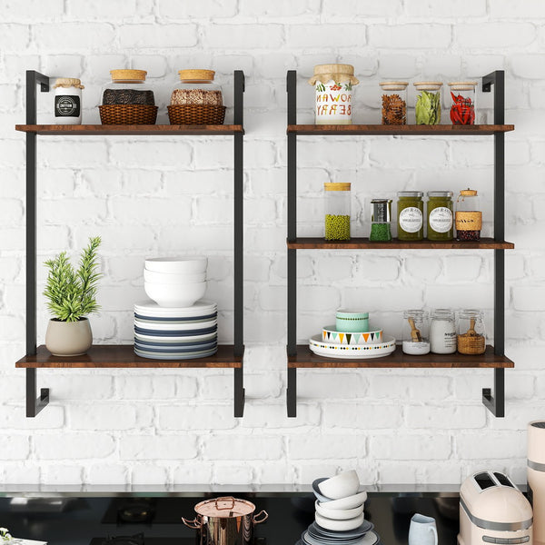 English Elm 3 Tier and 2 Tier Wood Floating Shelves - Heavy Duty Wall Mounted Bathroom Storage Organizer, Rustic Decor W331P279736